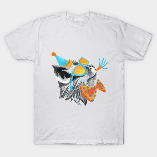 Party Rock Cat in Sunglasses, Bowtie and Party Hat T-Shirt by Katie Thomas Creative